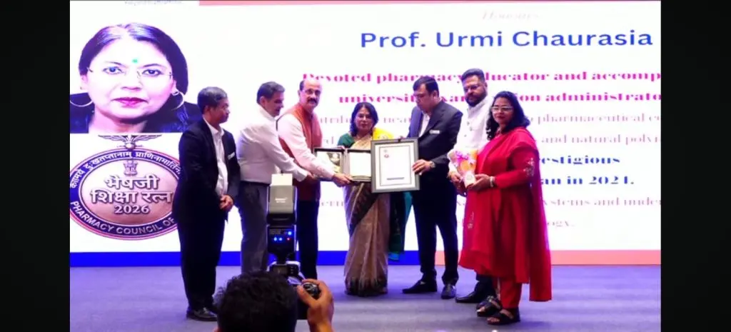 SBSU Faculty Member Ms. Urmi Chaurasia Honoured with Pharmacy Shiksha Ratna Award 2026 by Pharmacy Council of India